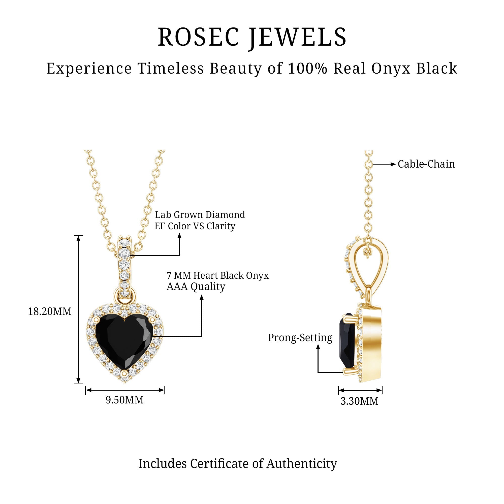 Certified 1.45 Carat Black Onyx Heart Necklace with Lab Diamond Halo