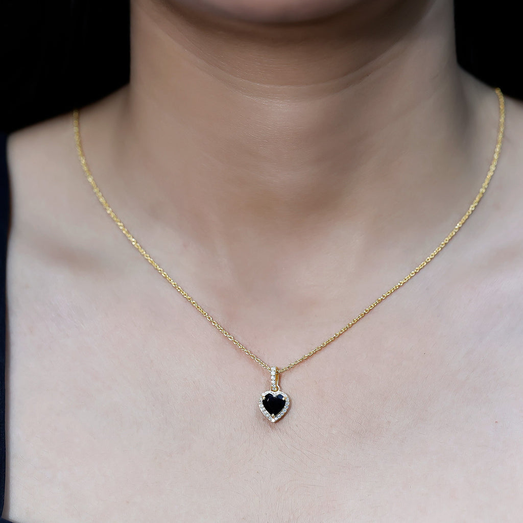 Certified 1.45 Carat Black Onyx Heart Necklace with Lab Diamond Halo