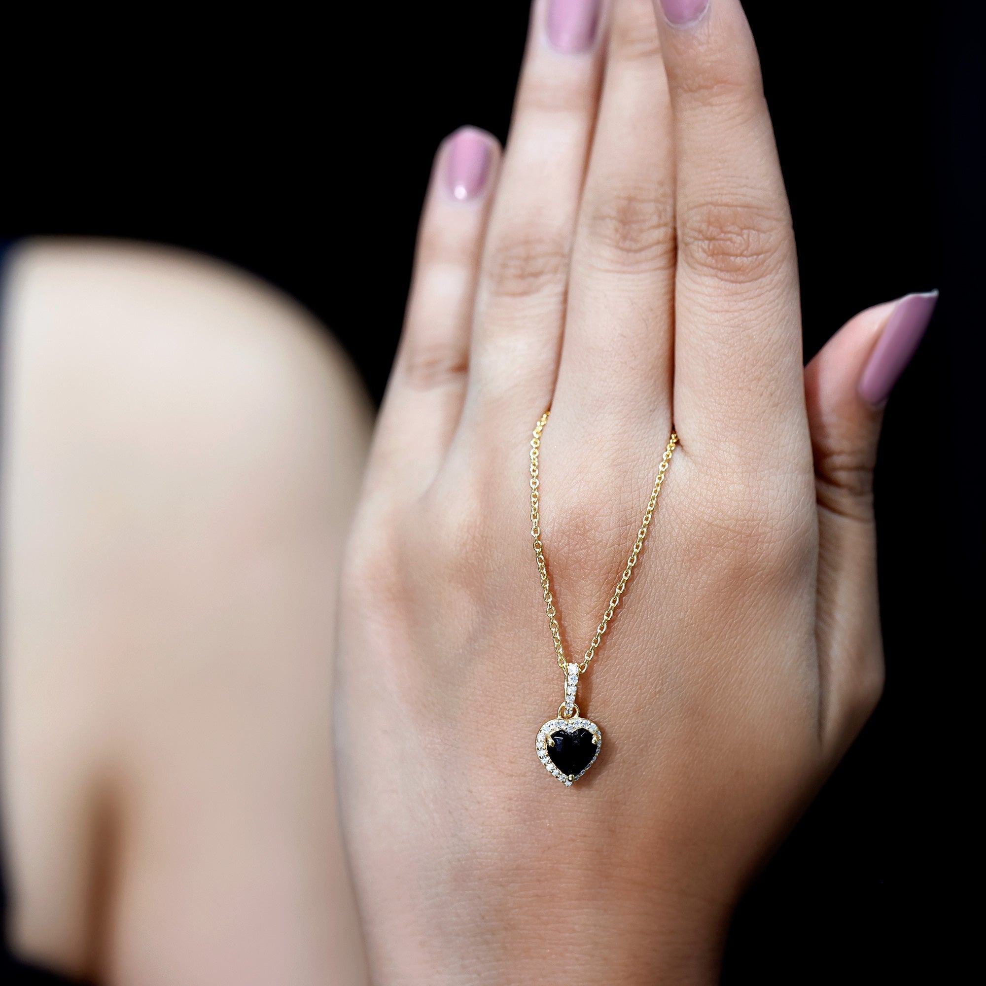 Certified 1.45 Carat Black Onyx Heart Necklace with Lab Diamond Halo