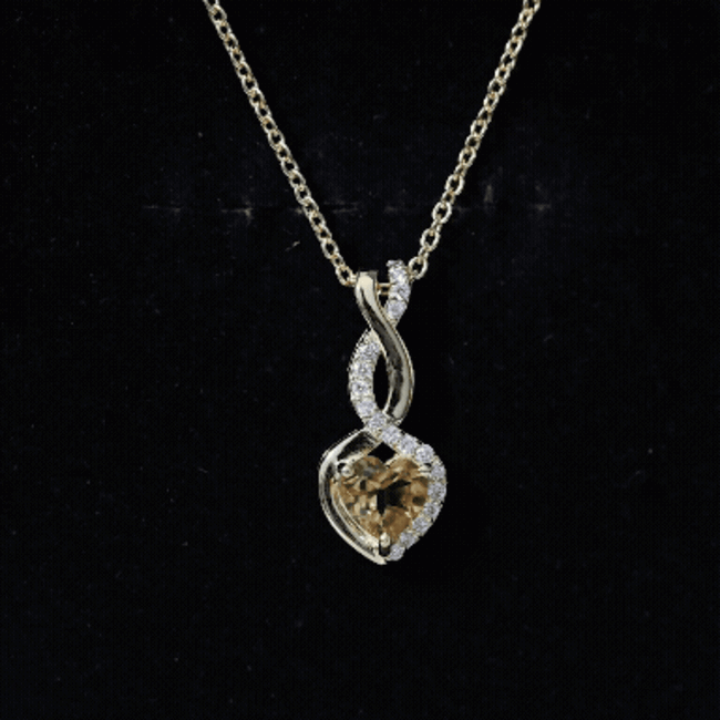 Citrine Heart Necklace – Infinity Heart Pendant with Diamond Accent in 14k Gold Plated Silver