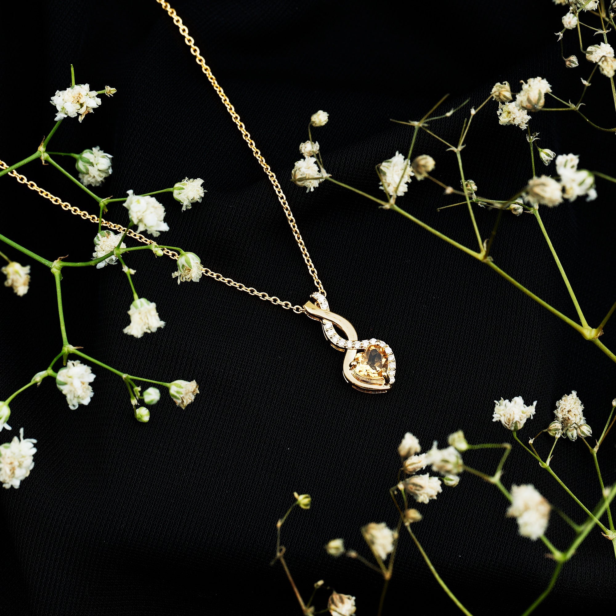 Citrine Heart Necklace – Infinity Heart Pendant with Diamond Accent in 14k Gold Plated Silver