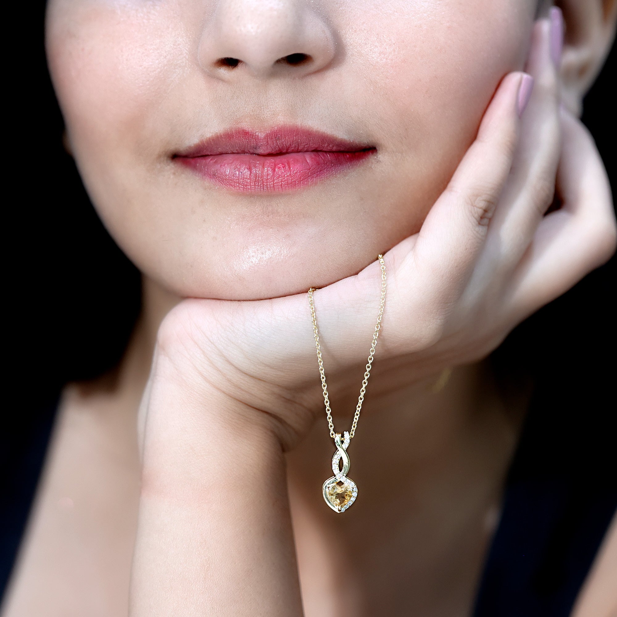 Citrine Heart Necklace – Infinity Heart Pendant with Diamond Accent in 14k Gold Plated Silver