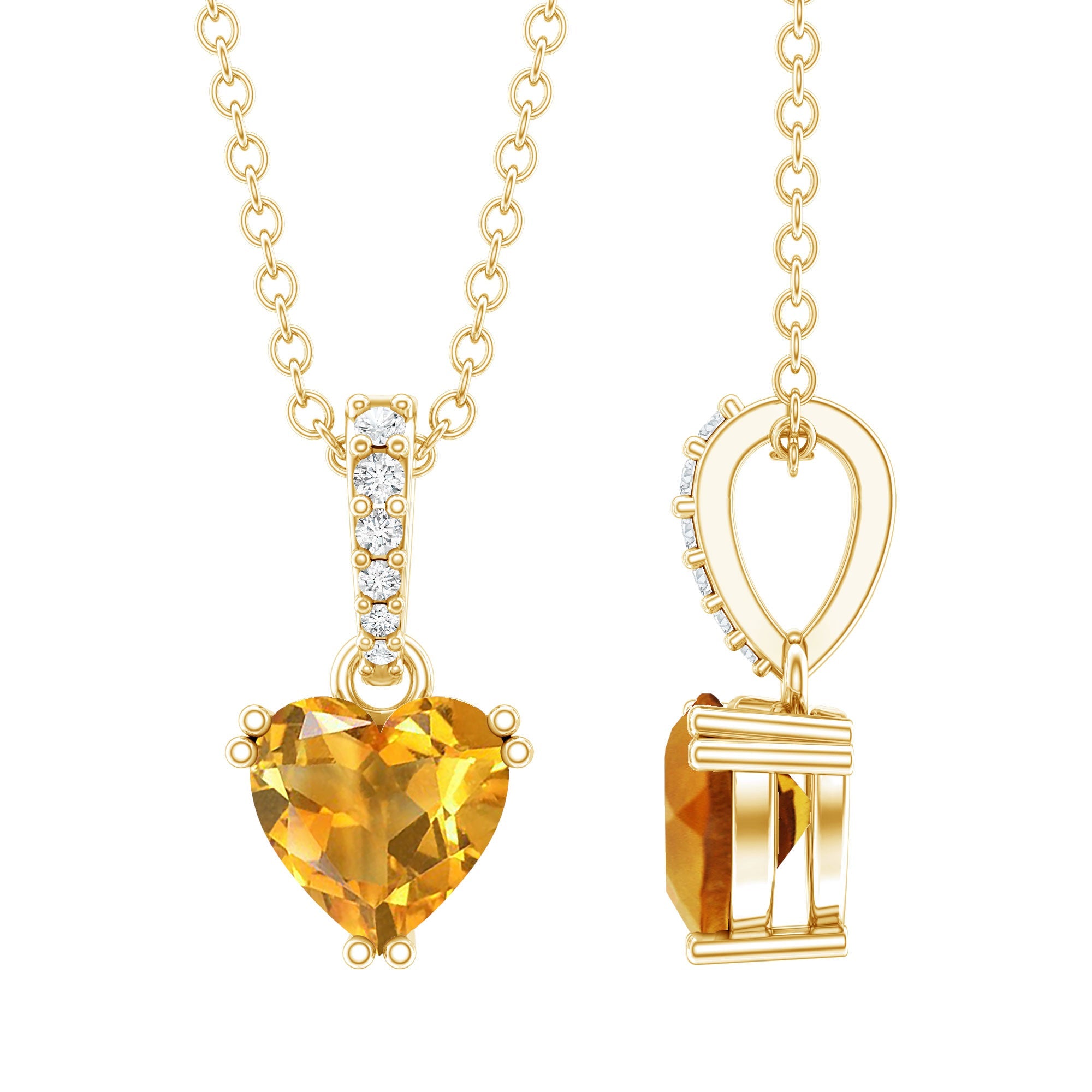 Citrine Heart Locket – Solitaire Pendant Necklace | 14k Gold Plated Silver Jewelry