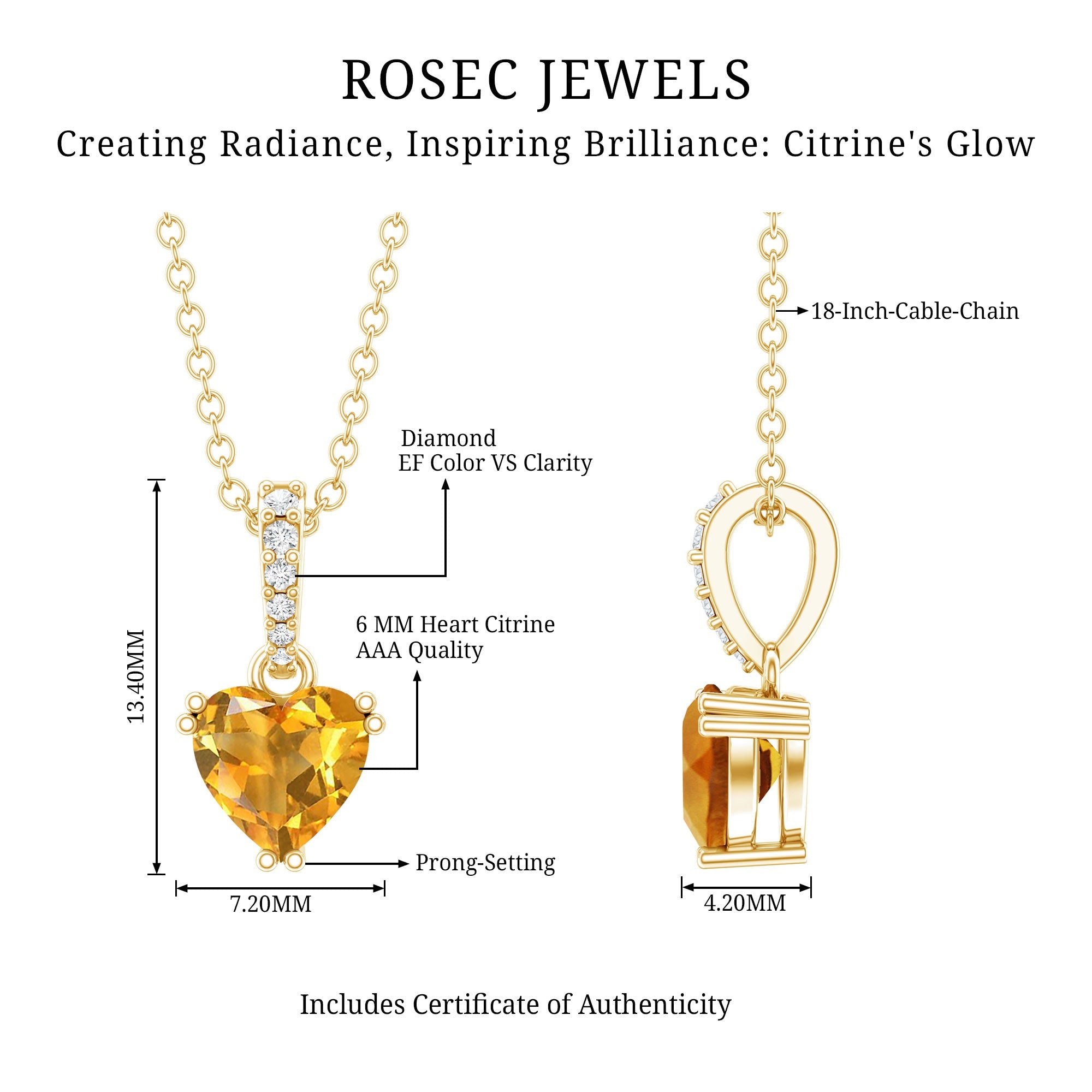 Citrine Heart Locket – Solitaire Pendant Necklace | 14k Gold Plated Silver Jewelry