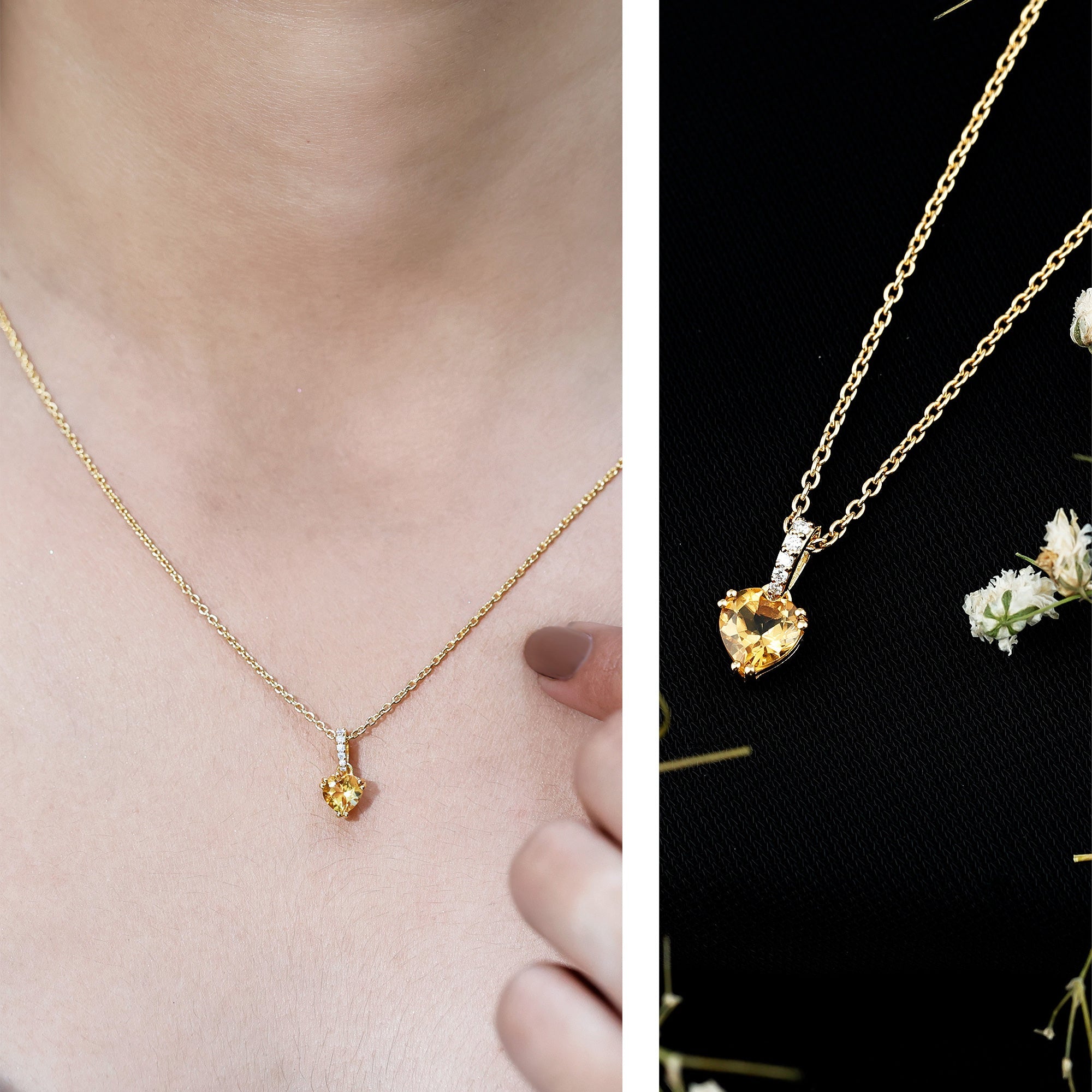 Citrine Heart Locket – Solitaire Pendant Necklace | 14k Gold Plated Silver Jewelry