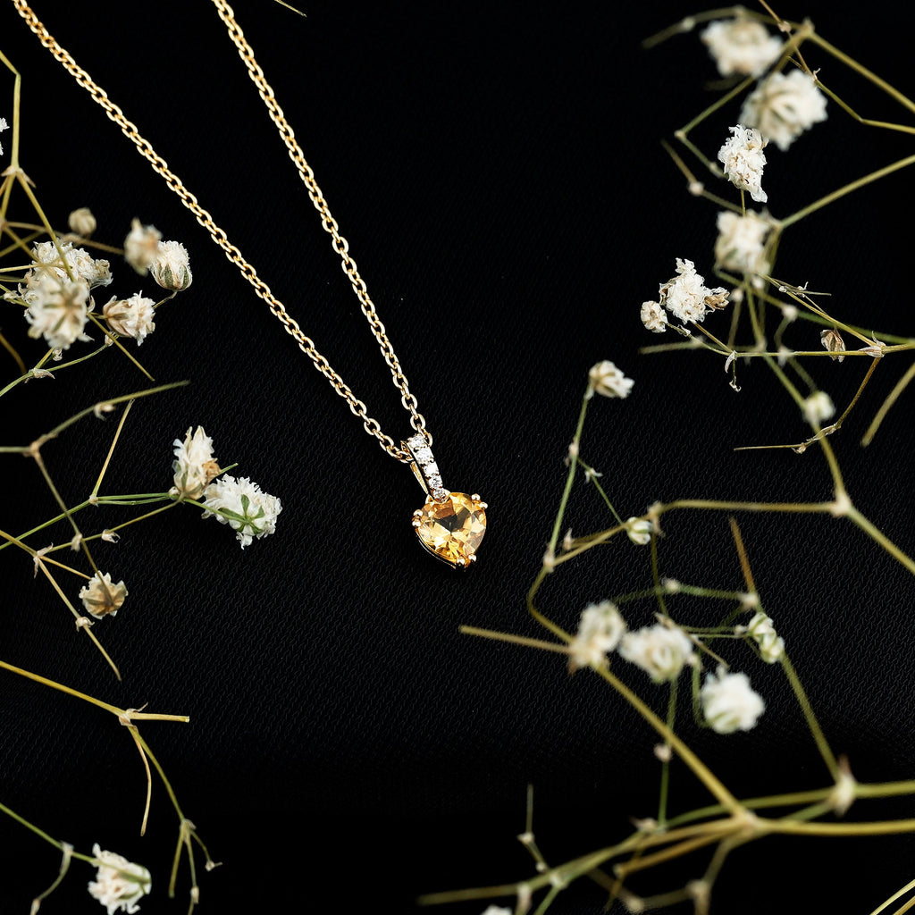 Citrine Heart Locket – Solitaire Pendant Necklace | 14k Gold Plated Silver Jewelry