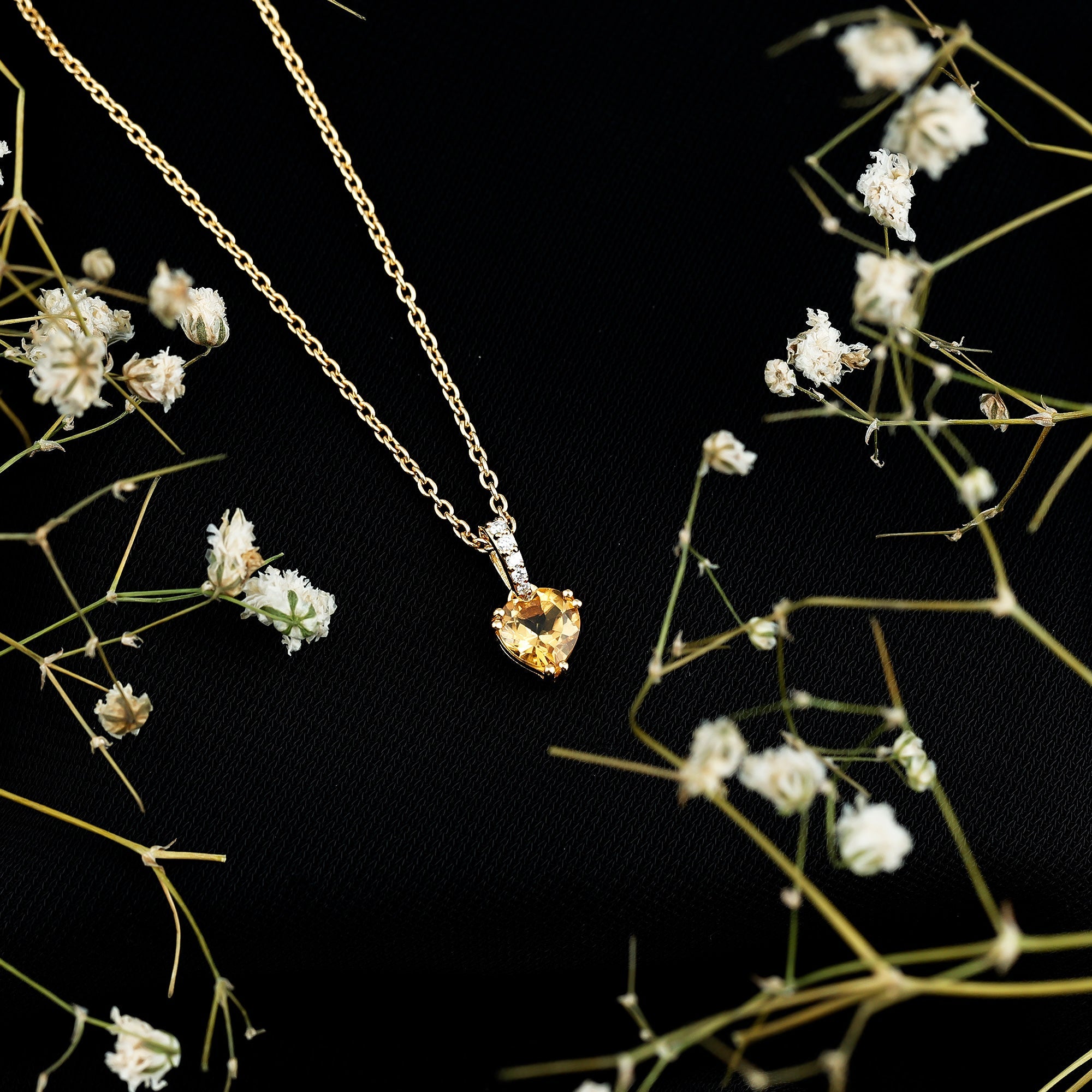 Citrine Heart Locket – Solitaire Pendant Necklace | 14k Gold Plated Silver Jewelry