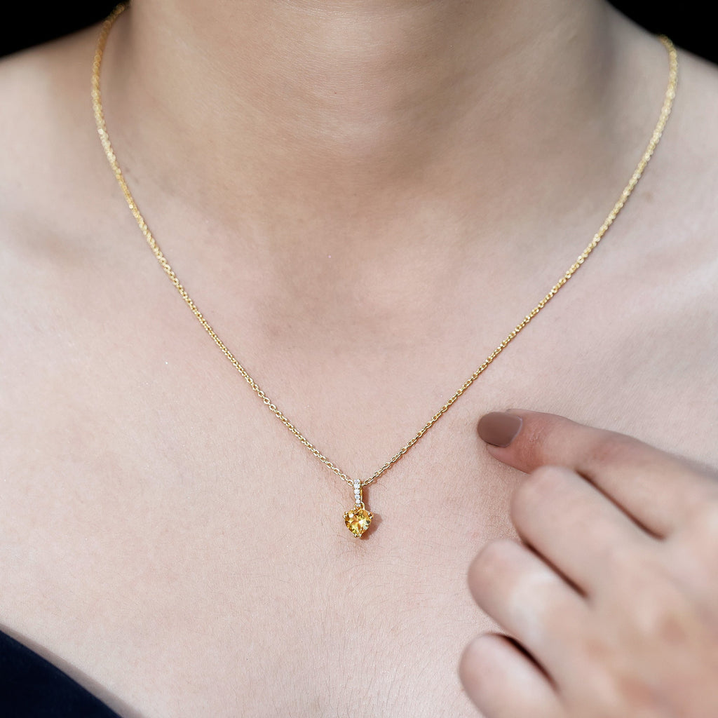 Citrine Heart Locket – Solitaire Pendant Necklace | 14k Gold Plated Silver Jewelry