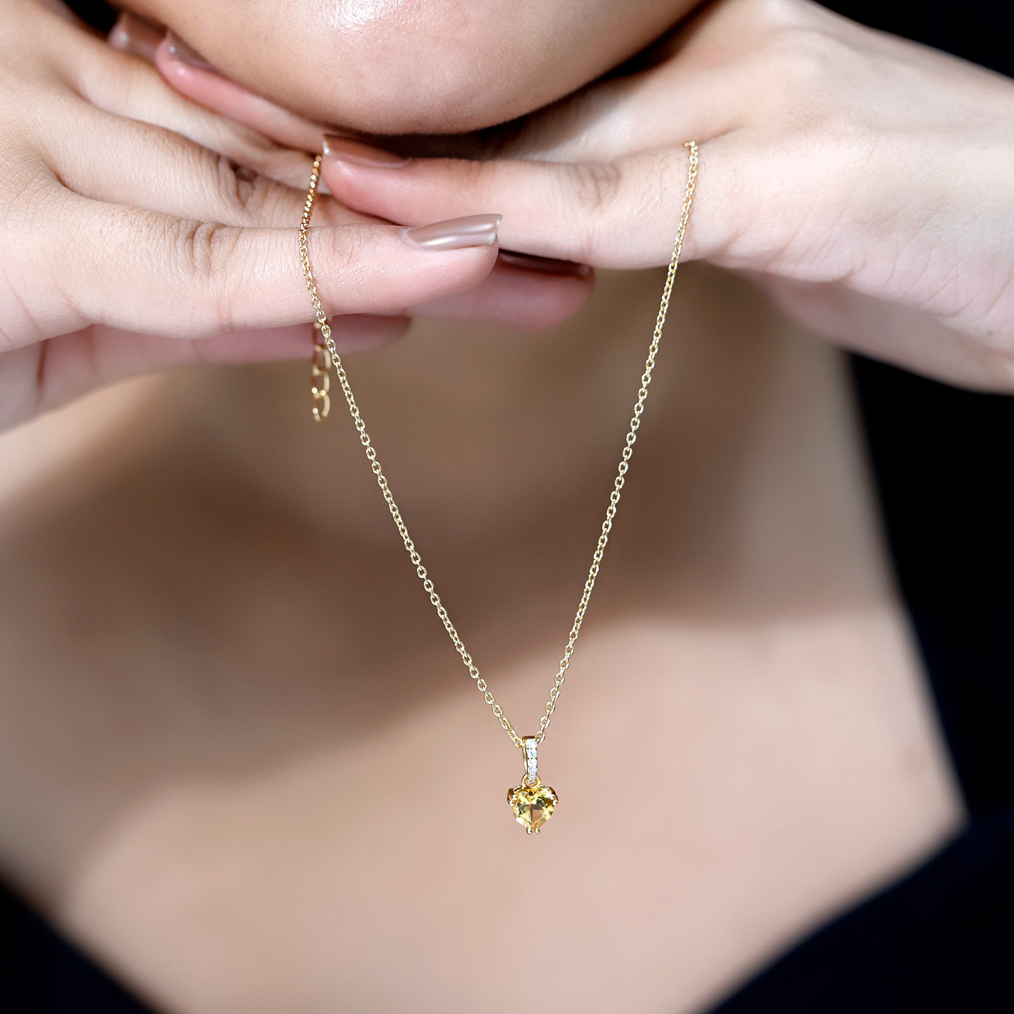 Citrine Heart Locket – Solitaire Pendant Necklace | 14k Gold Plated Silver Jewelry