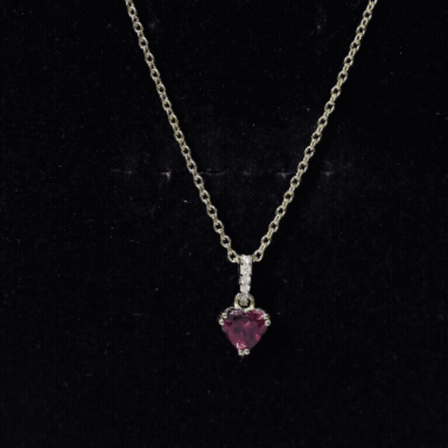 Rhodolite Heart Necklace – Natural Rhodolite Gemstone, Diamond Accent Bail, 14K Gold Plated