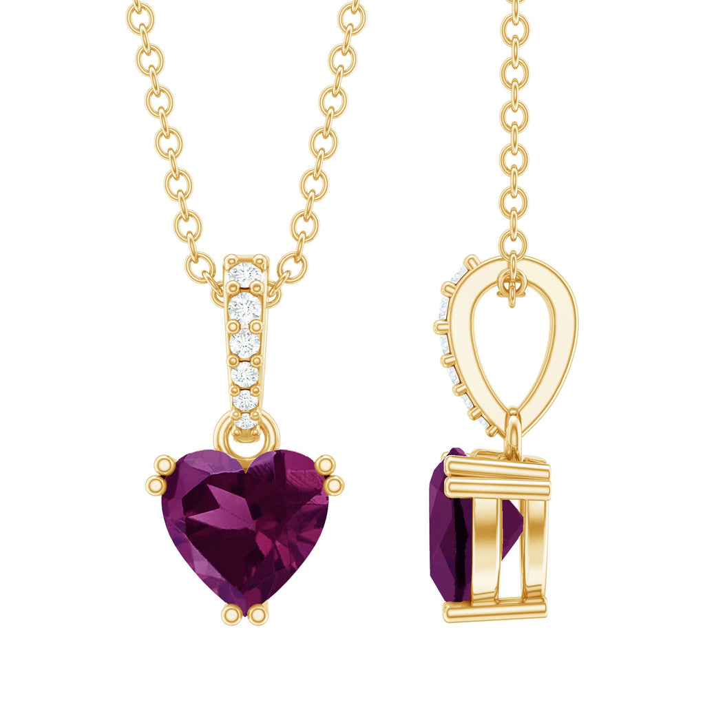 Rhodolite Heart Necklace – Natural Rhodolite Gemstone, Diamond Accent Bail, 14K Gold Plated
