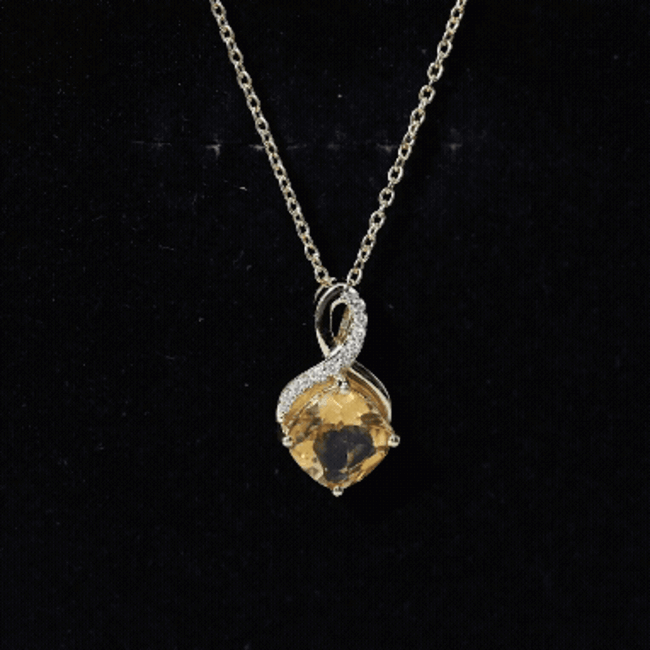 Citrine Infinity Necklace – 2.2 Carat Cushion Cut Pendant | Silver Chain