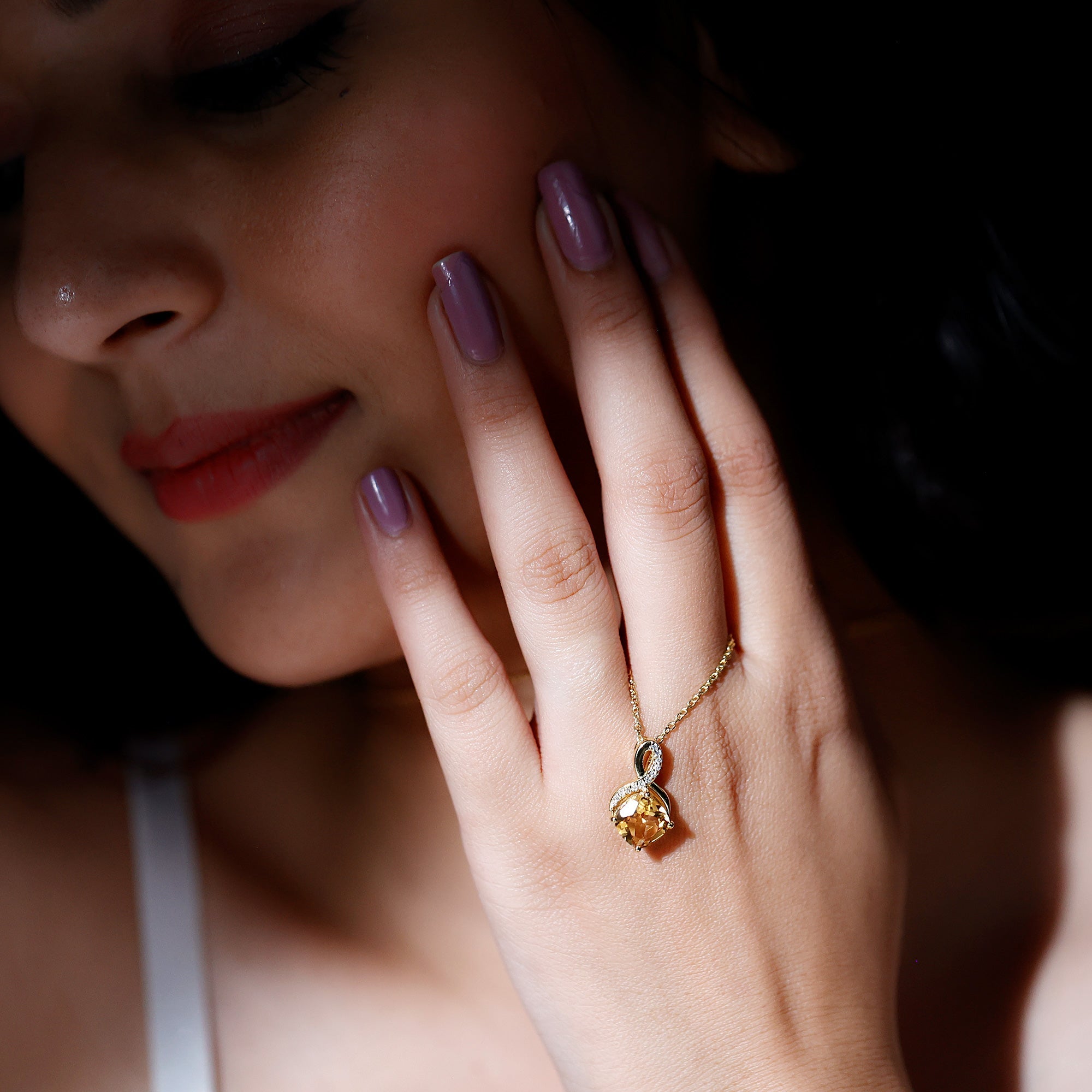 Citrine Infinity Necklace – 2.2 Carat Cushion Cut Pendant | Silver Chain