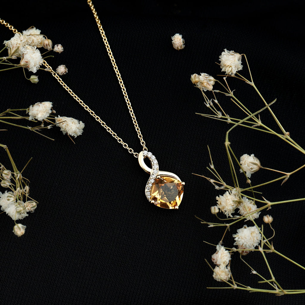 Citrine Infinity Necklace – 2.2 Carat Cushion Cut Pendant | Silver Chain