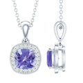 Tanzanite Necklace – Cushion Cut Pendant with Diamond Halo, White Gold