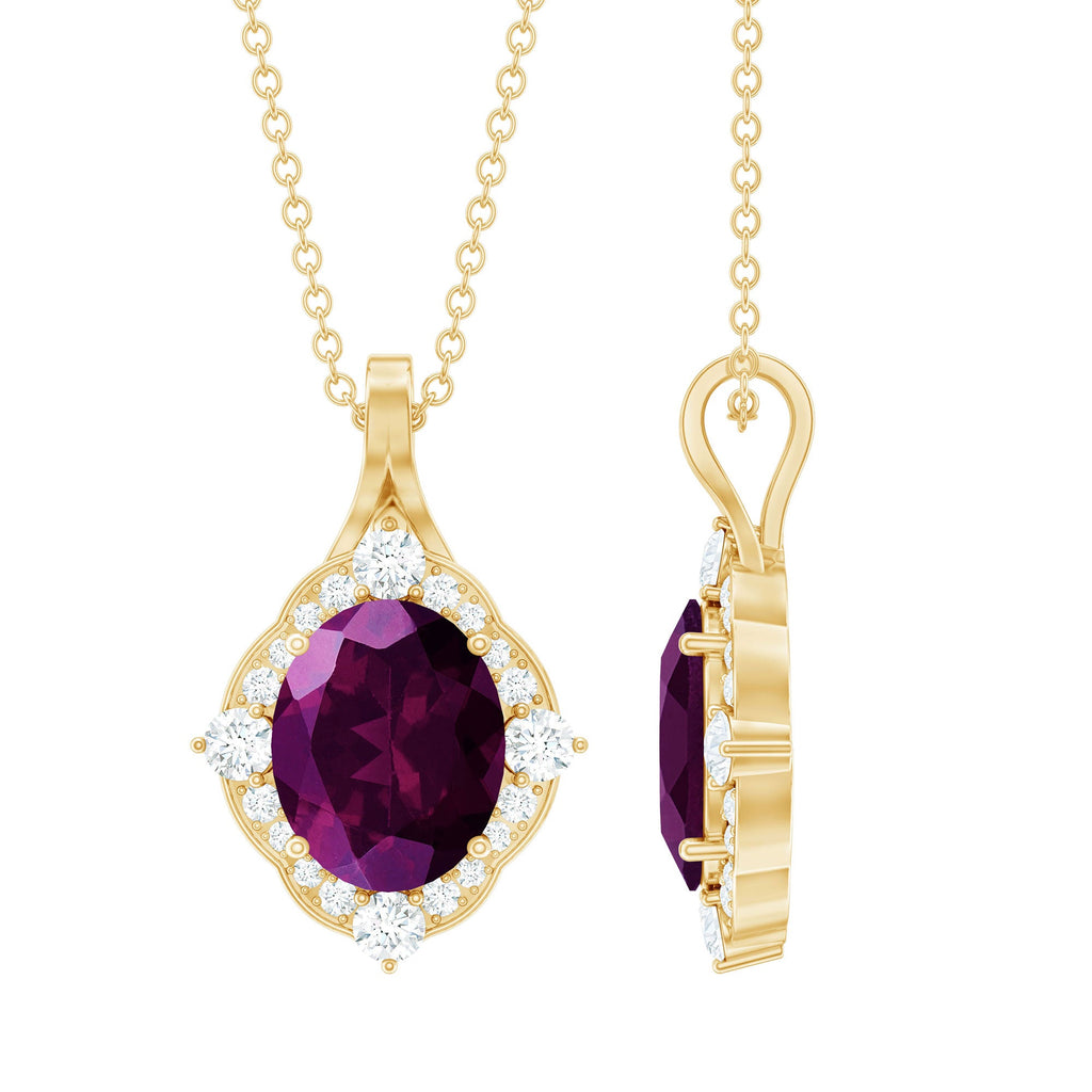 Rhodolite Garnet Necklace – Vintage Pendant Necklace with 3.6 Carat Garnet & Diamond Halo