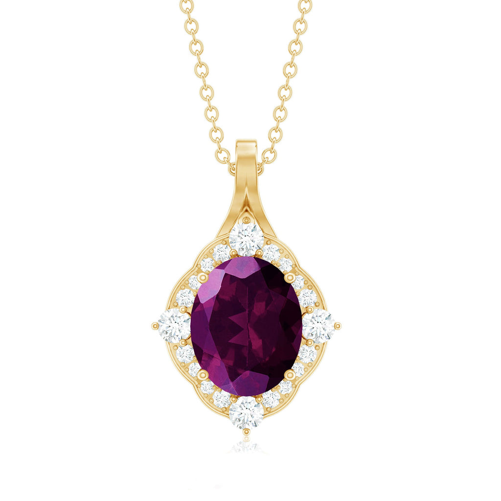Rhodolite Garnet Necklace – Vintage Pendant Necklace with 3.6 Carat Garnet & Diamond Halo
