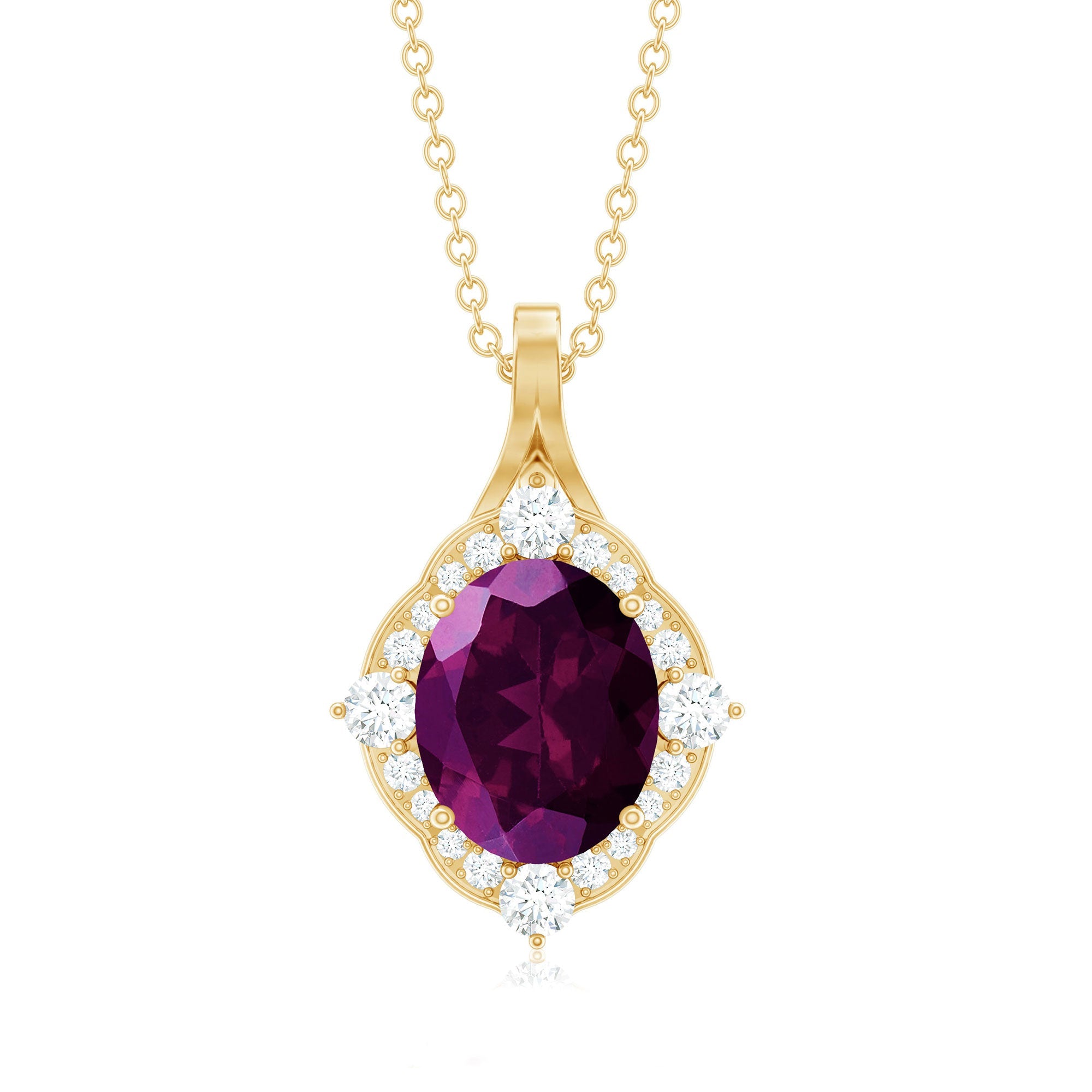 Rhodolite Garnet Necklace – Vintage Pendant Necklace with 3.6 Carat Garnet & Diamond Halo