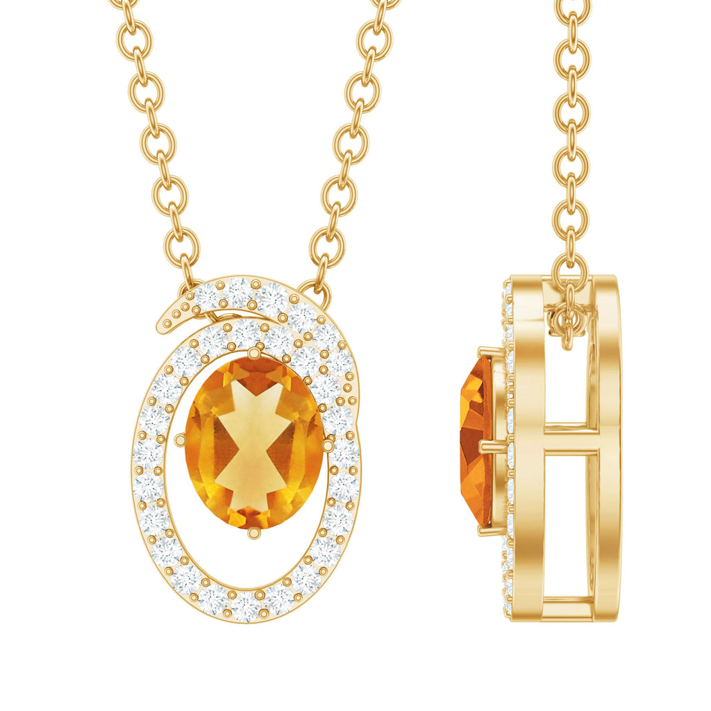 Citrine Necklace - Oval Citrine Pendant With Swirl Halo Lab Diamond Jewelry