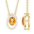 Citrine Necklace - Oval Citrine Pendant With Swirl Halo Lab Diamond Jewelry