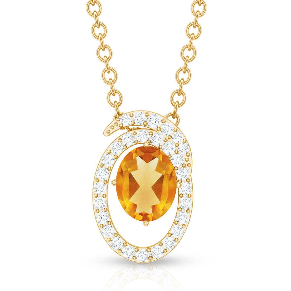 Citrine Necklace - Oval Citrine Pendant With Swirl Halo Lab Diamond Jewelry