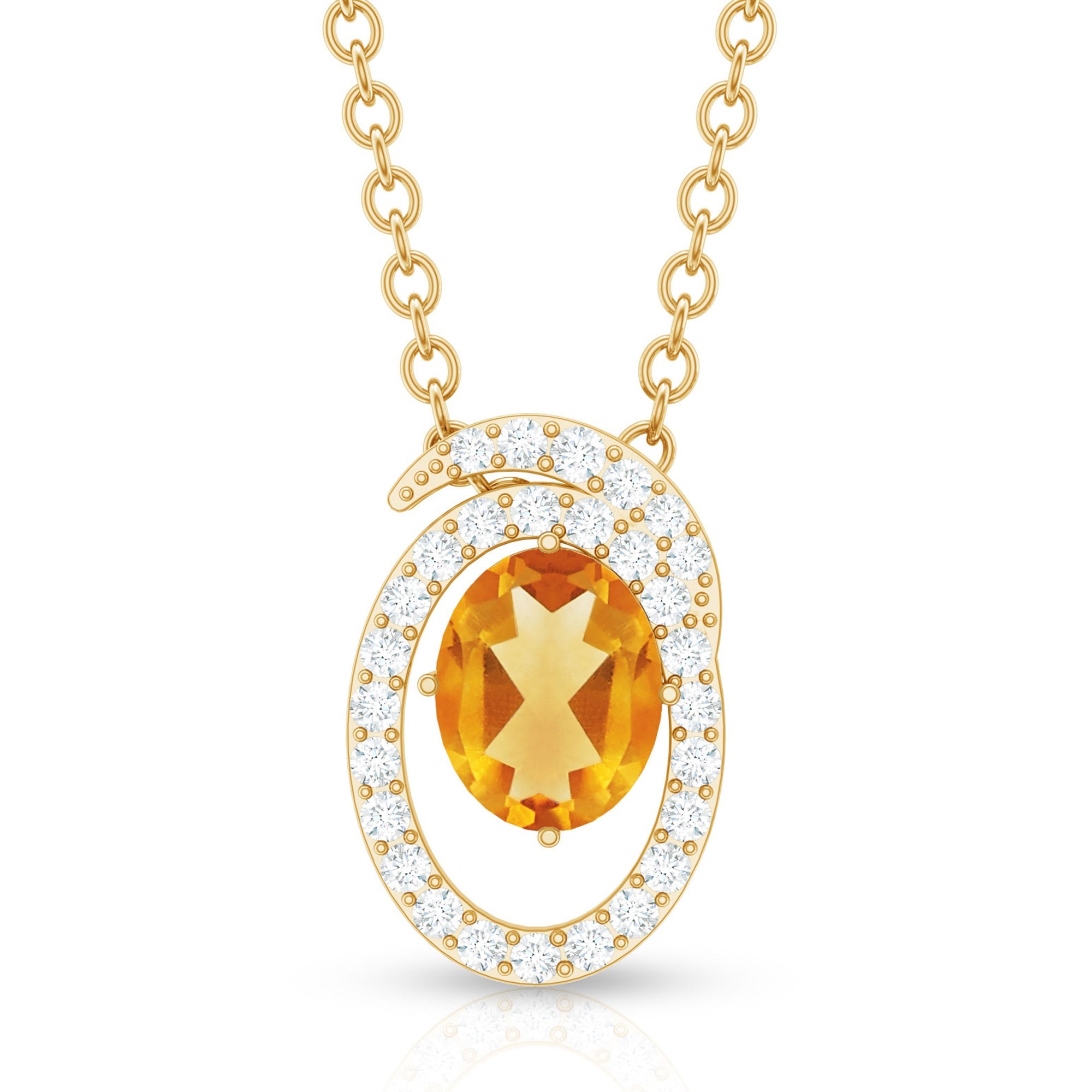 Citrine Necklace - Oval Citrine Pendant With Swirl Halo Lab Diamond Jewelry
