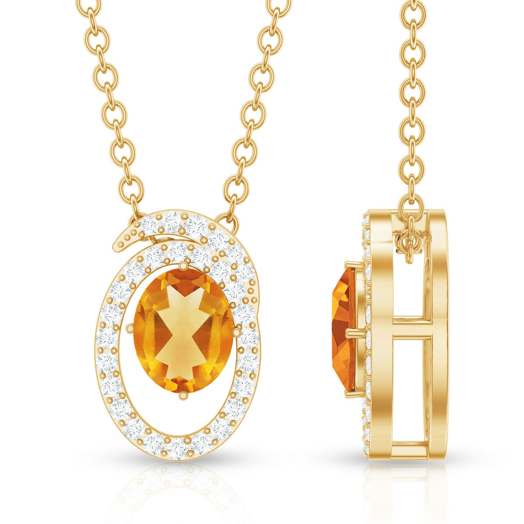 Citrine Necklace - Oval Citrine Pendant With Swirl Halo Lab Diamond Jewelry