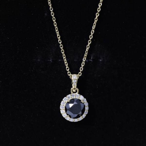 Natural 2.3 Carat Round Shaped Black and White Diamond Halo Necklace with Chain