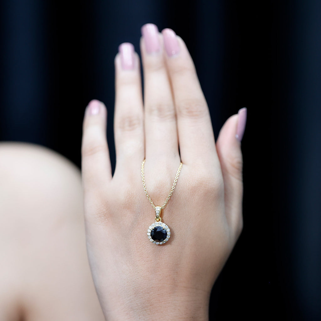 Natural 2.3 Carat Round Shaped Black and White Diamond Halo Necklace with Chain