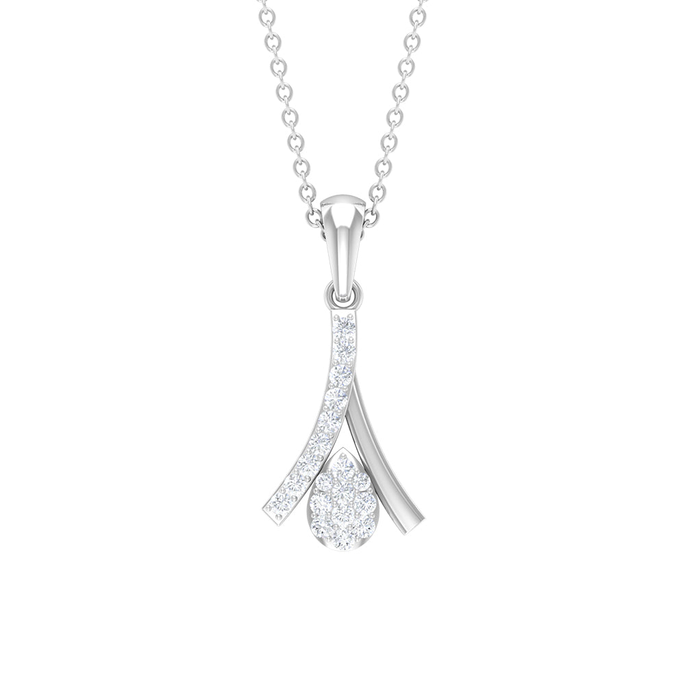 Diamond Cluster Necklace - Round Cut Diamonds Pave Setting Pendant