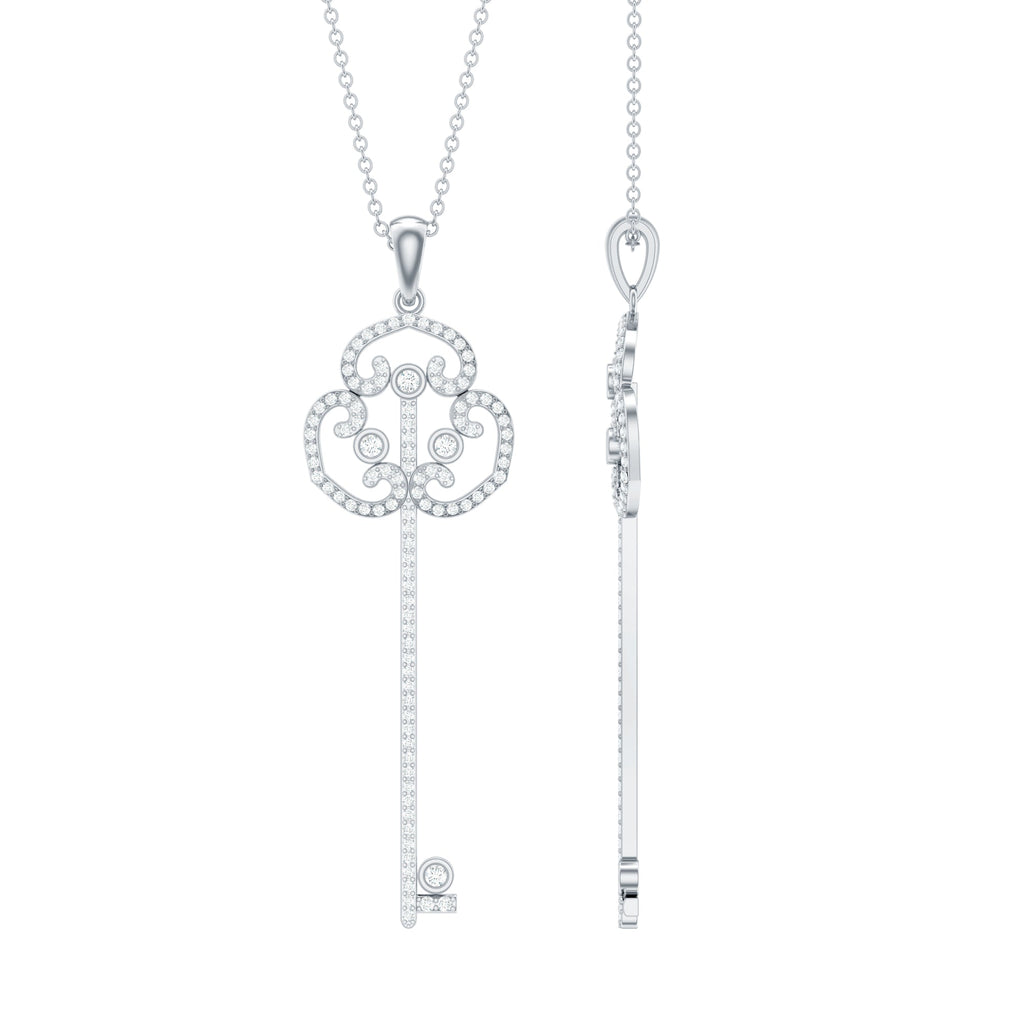 Moissanite Key Necklace – Vintage Pendant Necklace With Art Deco Key Charm