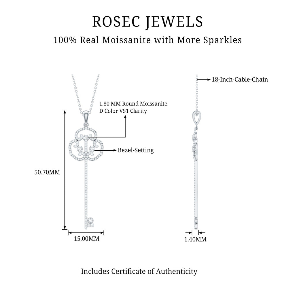 Moissanite Key Necklace – Vintage Pendant Necklace With Art Deco Key Charm