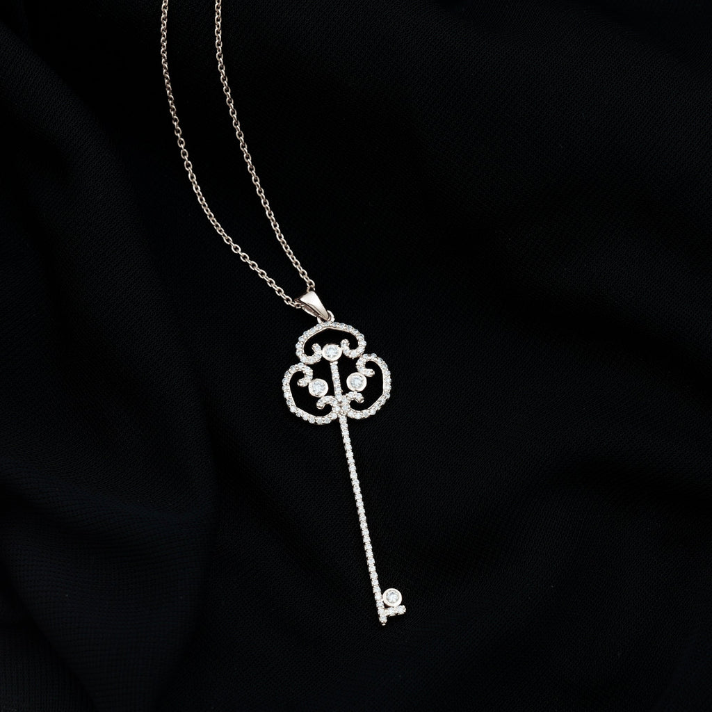 Moissanite Key Necklace – Vintage Pendant Necklace With Art Deco Key Charm