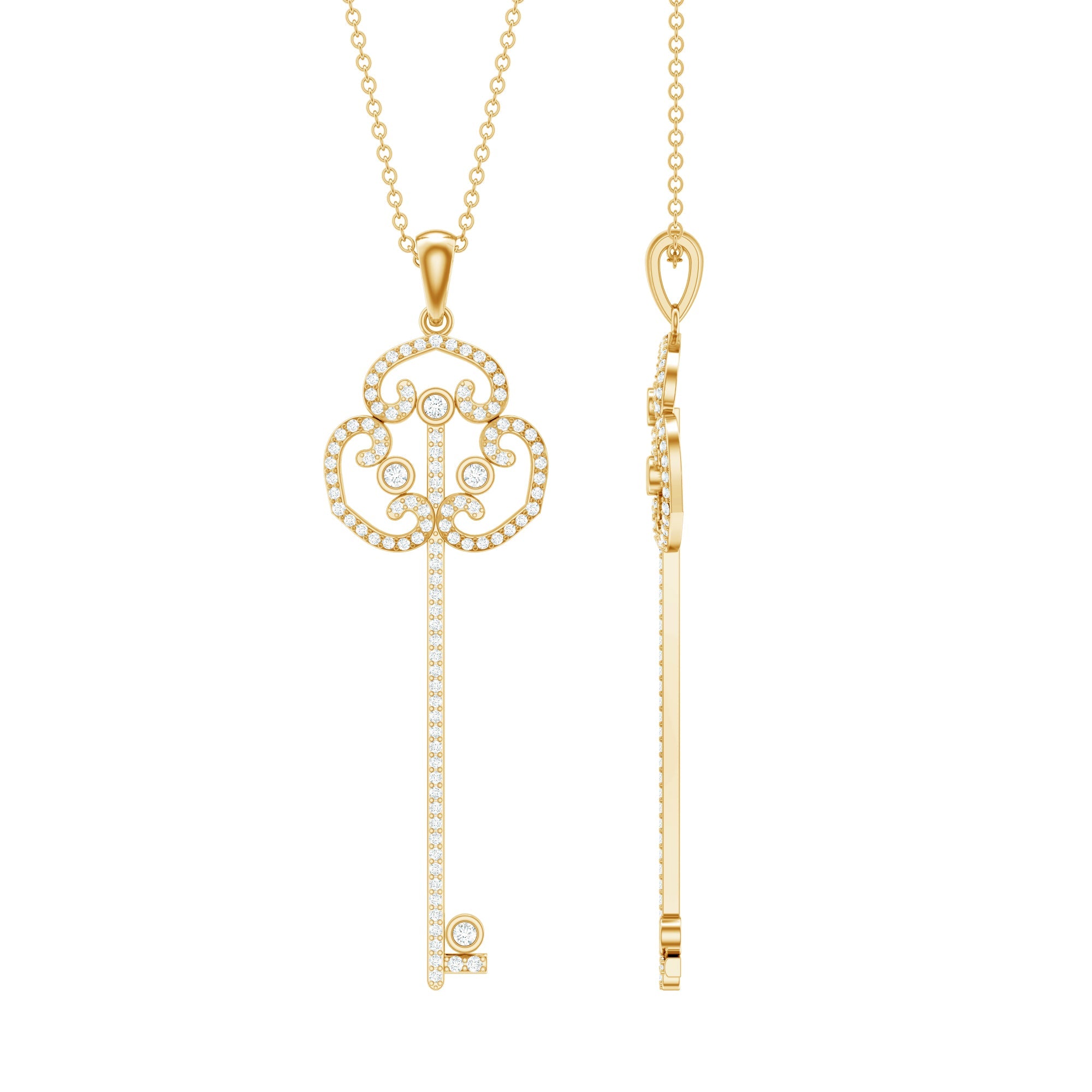 Moissanite Key Necklace – Vintage Pendant Necklace With Art Deco Key Charm