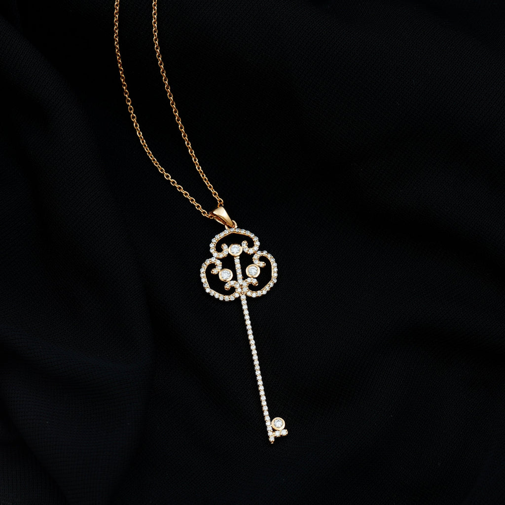 Moissanite Key Necklace – Vintage Pendant Necklace With Art Deco Key Charm
