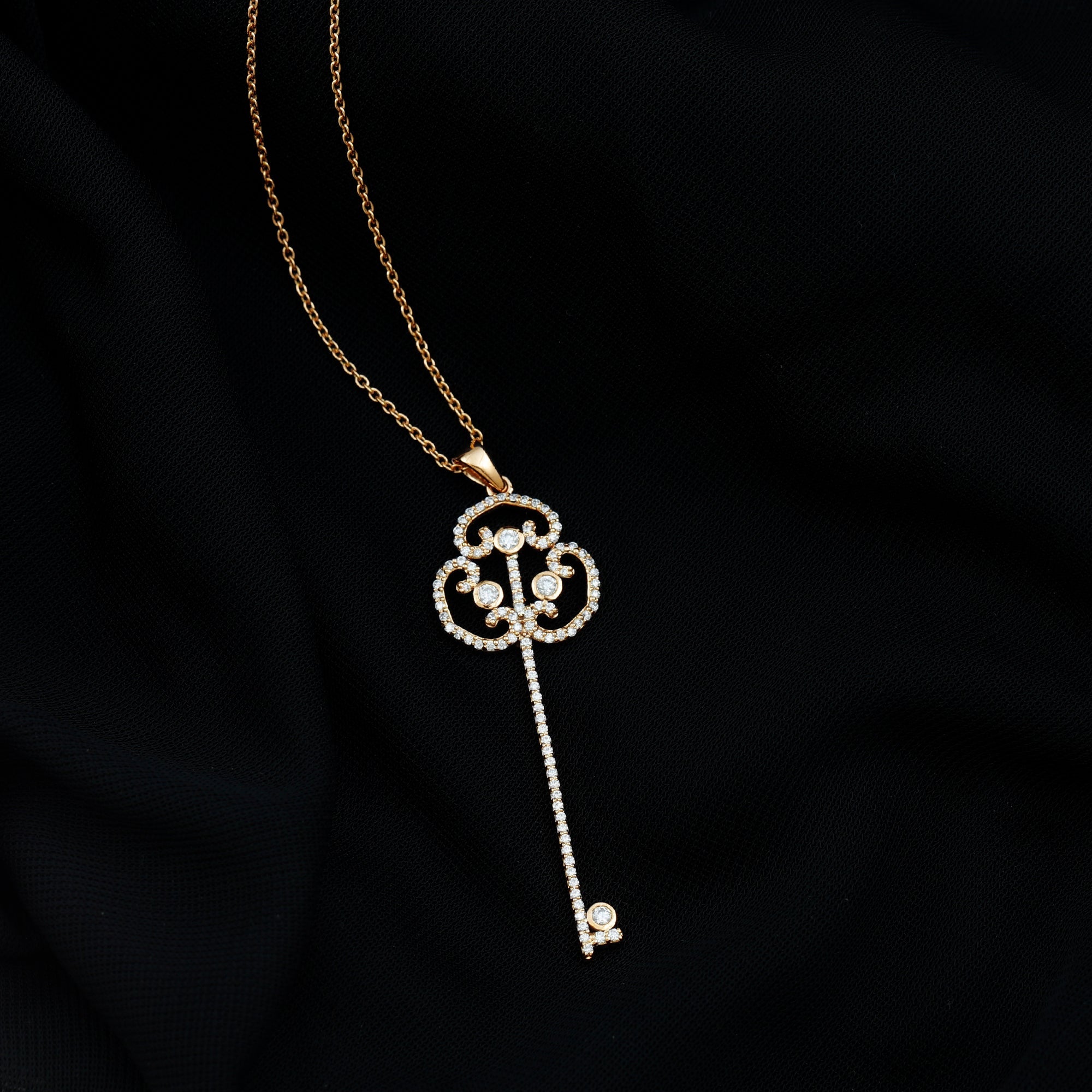 Moissanite Key Necklace – Vintage Pendant Necklace With Art Deco Key Charm