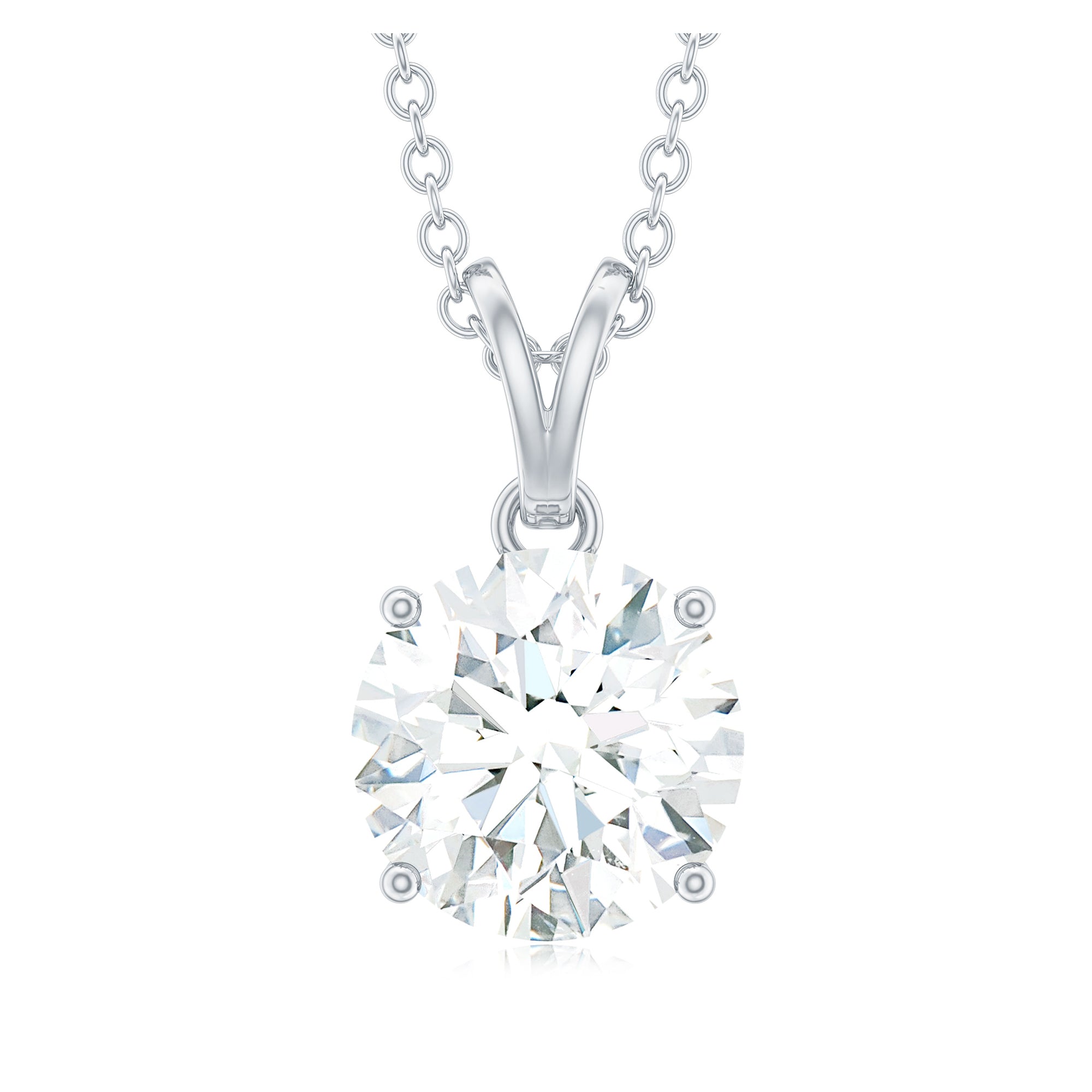 Certified 2 Carat Moissanite Solitaire Pendant Necklace With Chain
