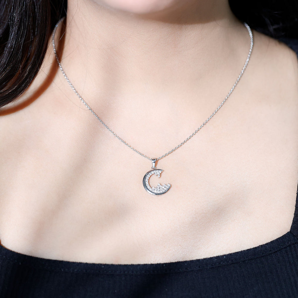 C Initial Necklace with Moissanite Cluster