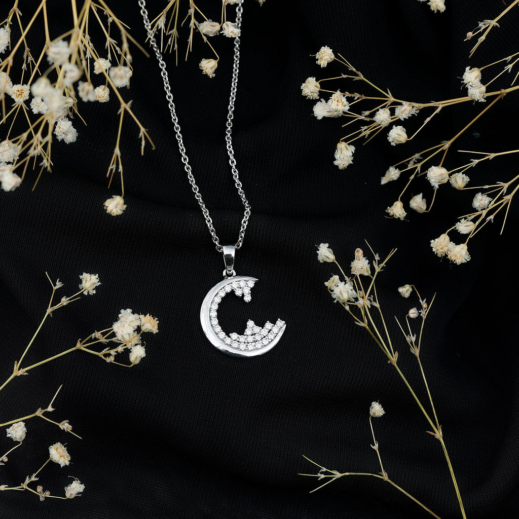 C Initial Necklace with Moissanite Cluster