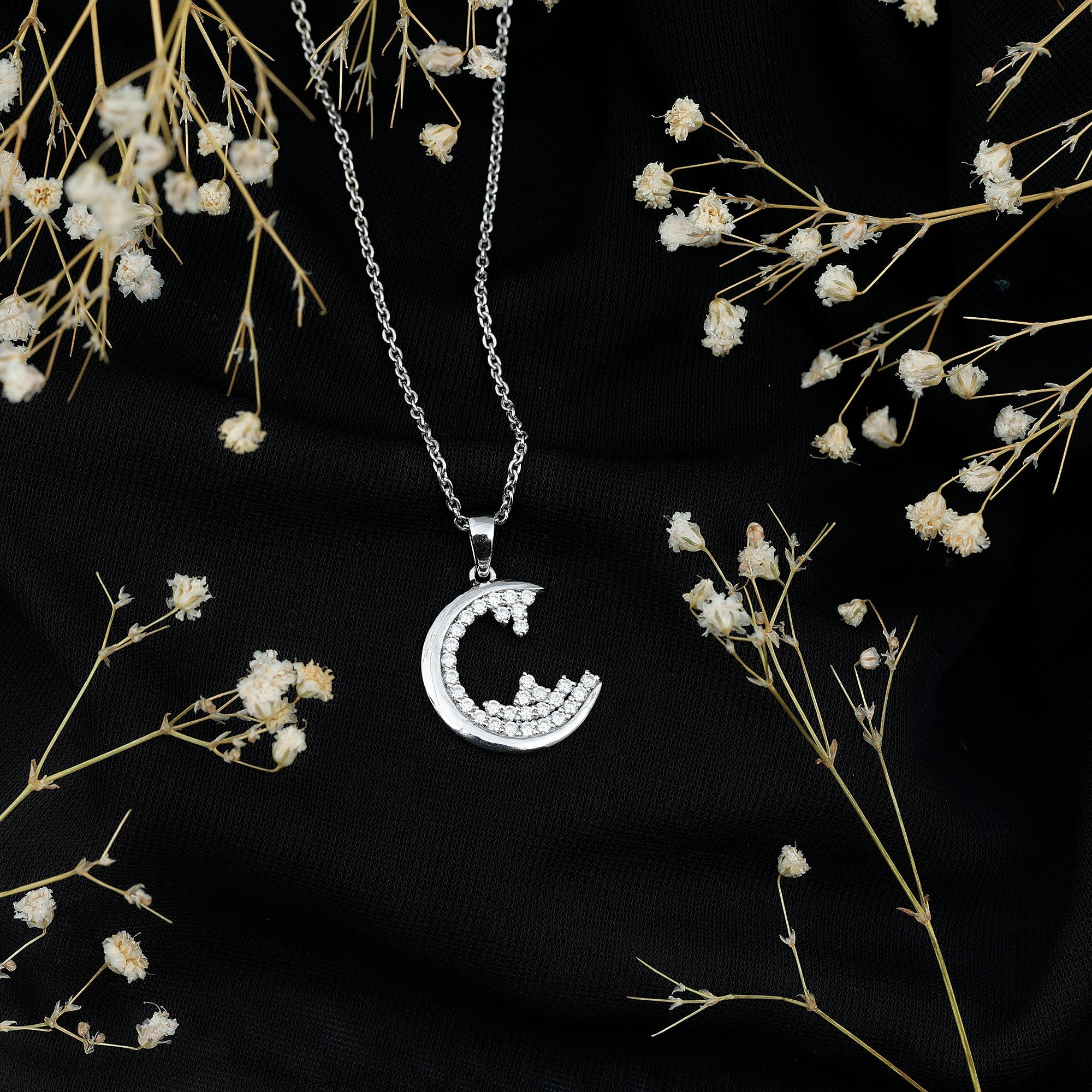 C Initial Necklace with Moissanite Cluster