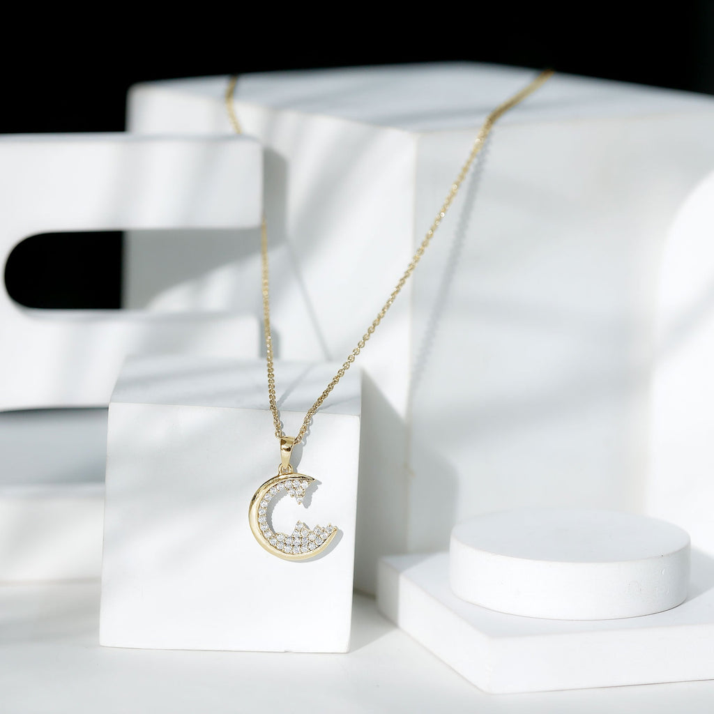 C Initial Necklace with Moissanite Cluster