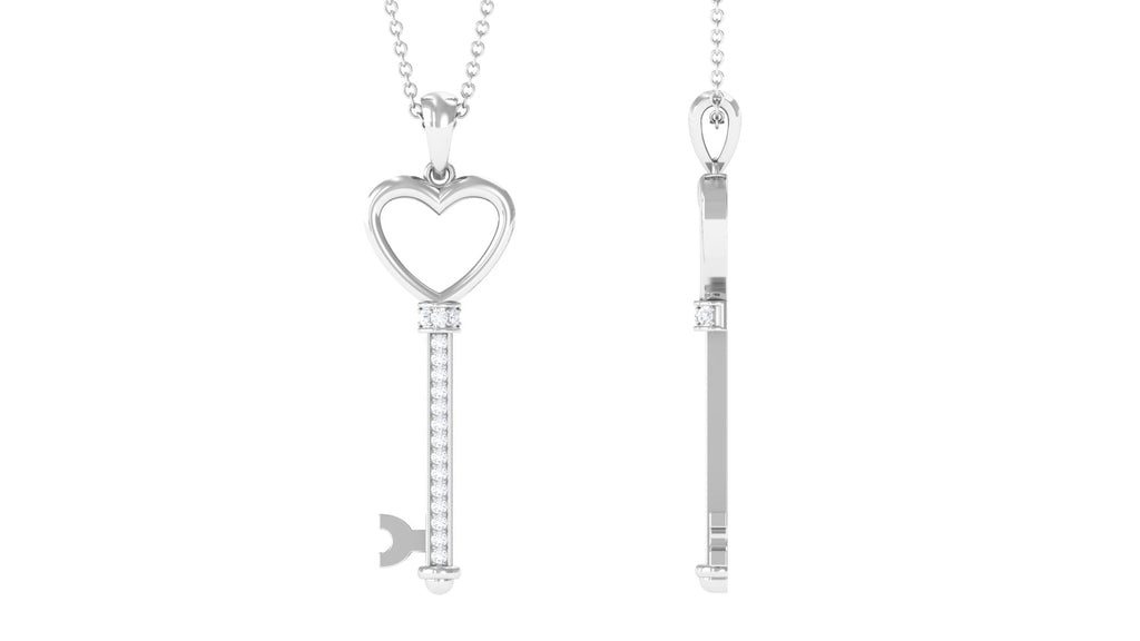 Moissanite Key Necklace – Open Heart Pendant With Sparkling Stones in Pinpoint Setting
