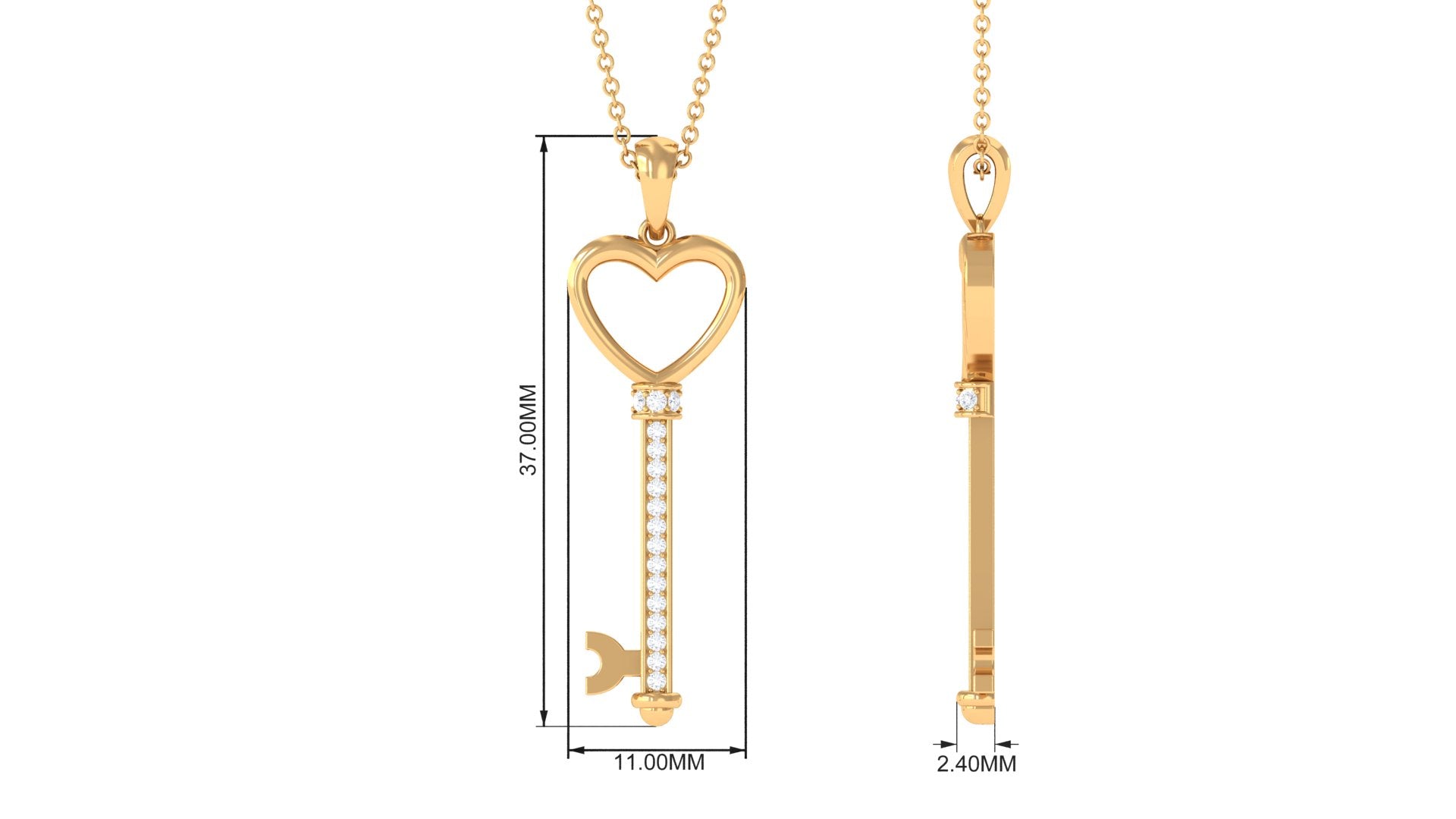 Moissanite Key Necklace – Open Heart Pendant With Sparkling Stones in Pinpoint Setting