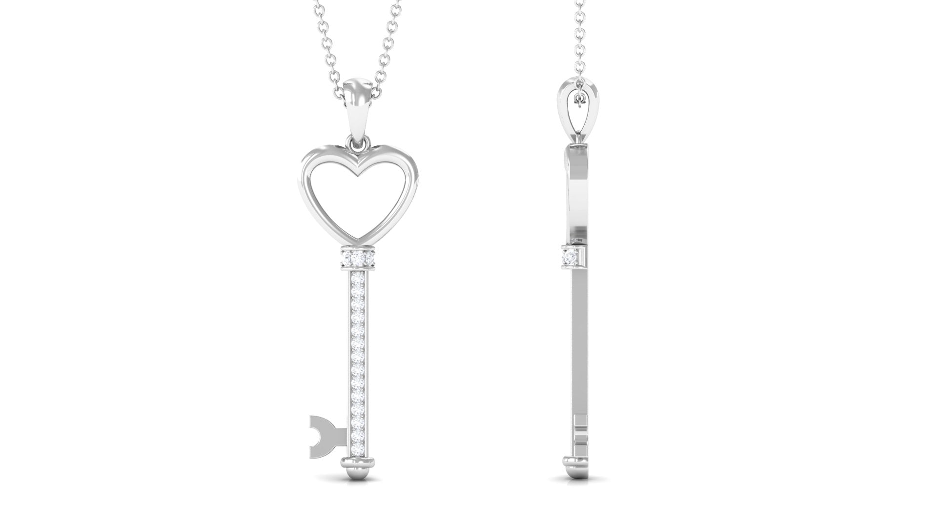 Moissanite Key Necklace – Open Heart Pendant With Sparkling Stones in Pinpoint Setting