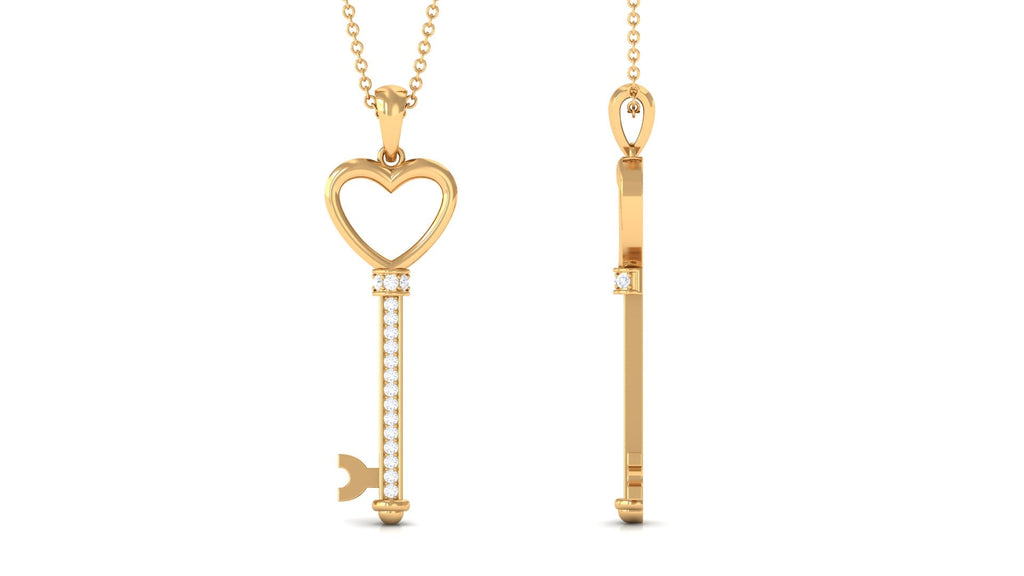 Moissanite Key Necklace – Open Heart Pendant With Sparkling Stones in Pinpoint Setting