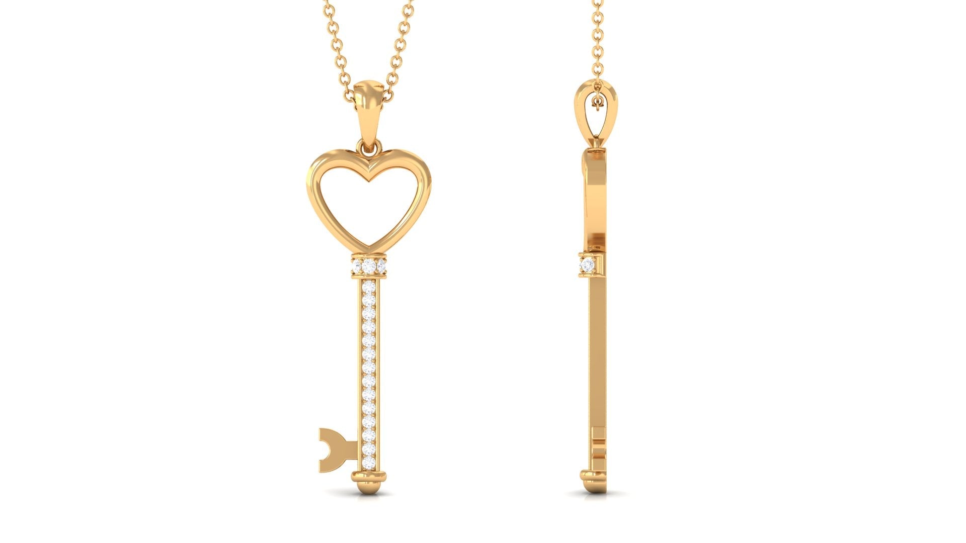 Moissanite Key Necklace – Open Heart Pendant With Sparkling Stones in Pinpoint Setting