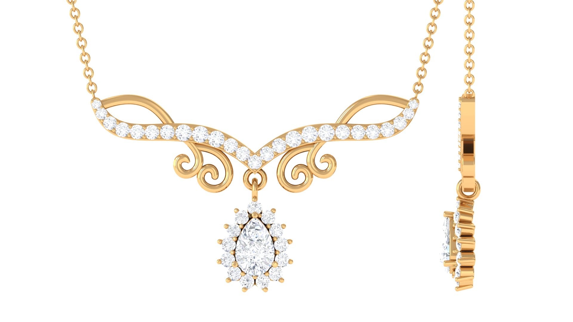 0.7 Carat Pear and Round Shape Moissanite Drop Necklace