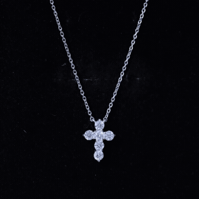 Moissanite Cross Pendant – Round Cut Prong Setting Necklace With Cable Chain