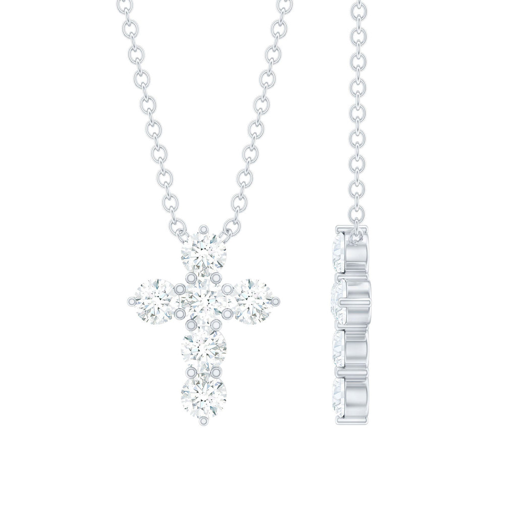 Moissanite Cross Pendant – Round Cut Prong Setting Necklace With Cable Chain