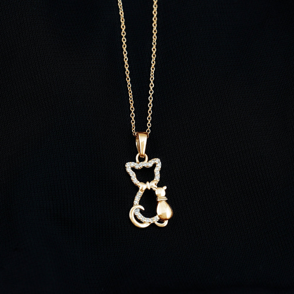 Certified Moissanite and Cat Pendant
